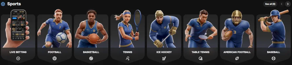 Mr Punter sports betting section with diverse live event categories.